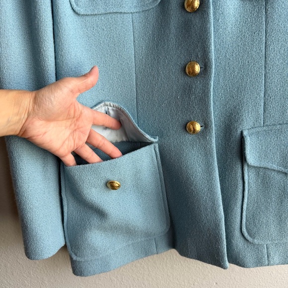 Neiman Marcus Wool Blend Light Blue Tweed Skirt Suit Luxury Blazer 8 Skirt 10 - Picture 4 of 16